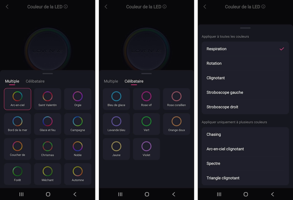 Réglages LED du Lovense Fizz dans l’application Lovense Remote